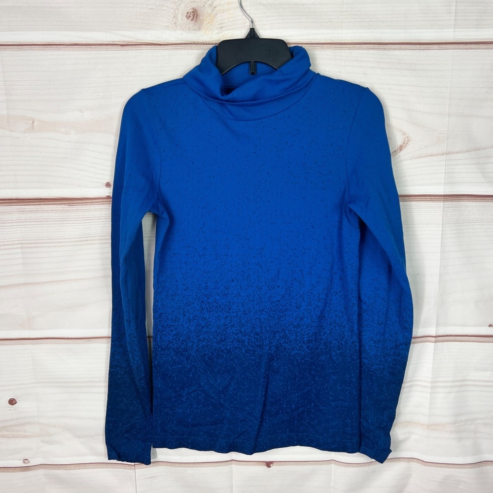 Athleta Top Womens Medium Blue Ombre Base Layer Turtleneck Long Sleeve Rib Knit